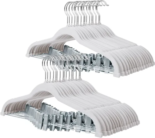 Miniatura 16 de ManGotree Perchas de terciopelo para bebé de 11.8 pulgadas con clips movibles, perchas de fieltro antideslizantes para niños, perchas de ropa