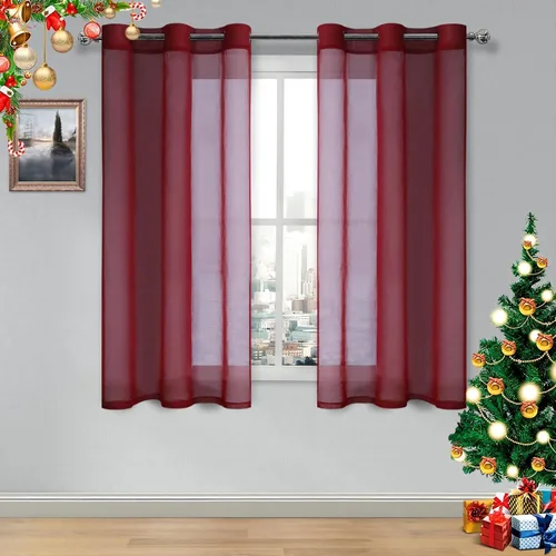 Miniatura 111 de DWCN Cortinas traslúcidas color verde frijol para sala de estar y dormitorio - Cortinas voile con aspecto de lino sintético con ojales en la parte