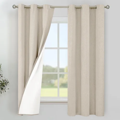 Miniatura 94 de YoungsTex - Cortinas de lino beige 100% opacas para dormitorio de 63 pulgadas de largo, cortinas cortas con aislamiento térmico y ojales