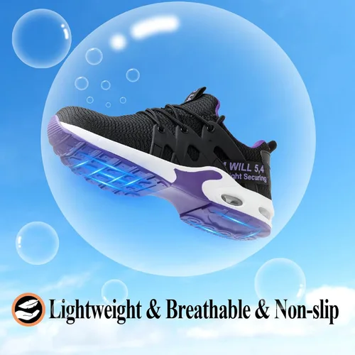 Miniatura 4 de LANSNBO Zapatos de punta de acero para mujer, zapatos de trabajo de seguridad indestructibles, con amortiguación de aire, ligeros, transpirables