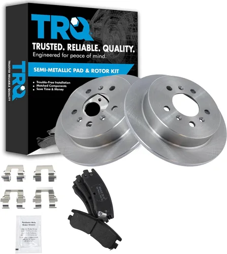 Miniatura 122 de TRQ Juego de pastillas de freno semimetálicas traseras y rotores compatibles con Chevrolet Trailblazer 02-06 Trailblazer EXT 04-06 SSR 02-07 GMC