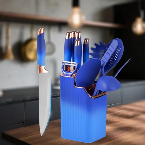 Miniatura 3 de Juego de utensilios de cocina de 13 piezas, juego de utensilios de cocina de silicona azul con 5 cuchillos de cocina, juego de espátulas no tóxicas