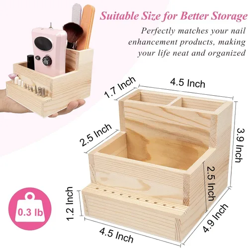 Miniatura 2 de Soporte para brocas de uñas, 10 agujeros de madera, caja de almacenamiento de exhibición, organizador de brocas para uso doméstico o salón de uñas