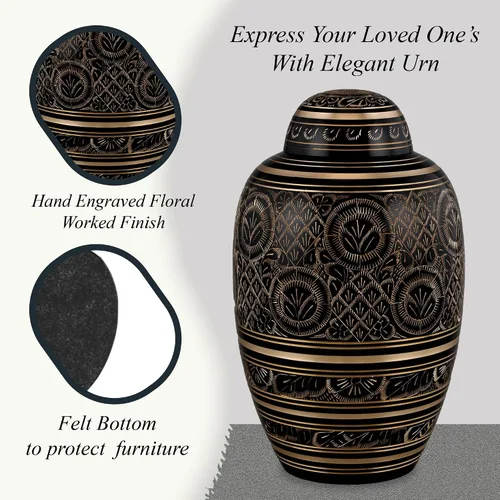 Miniatura 5 de Forever URNS Urna de cremación para adultos con acabado grabado a mano de latón negro Beauty para cenizas humanas de mujeres y hombres, 200 pulgadas