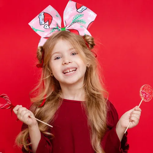 Miniatura 2 de Pajaritas de pelo de animación de Navidad con cinta elástica de grogrén impresa de Navidad de 7 pulgadas, soporte para cola de caballo de muñeco
