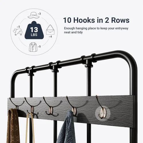 Miniatura 4 de Allewie Perchero para zapatos, árbol de pasillo independiente de 75 pulgadas, banco de entrada con estantes de almacenamiento, asiento tapizado