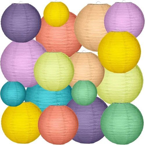 Miniatura 11 de Glooglitter 16 linternas de papel colgantes bohemias para decoración de fiesta de regreso a la escuela, 4, 6, 8, 10 pulgadas, coloridas linternas