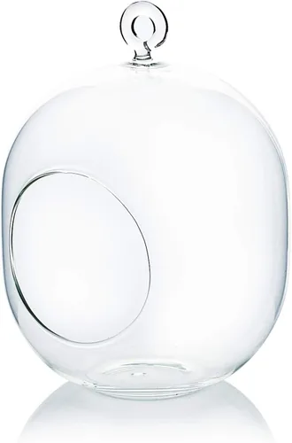 WGV - Terrario de cristal colgante para plantas, 5 pulgadas de ancho, 6 pulgadas de alto, farol para suculentas, lámpara de té transparente,