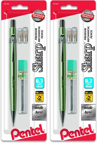 Miniatura 4 de Pentel Lápiz mecánico afilado, barriles metálicos de 0.028 in, borrador de repuesto, el color del barril puede variar (P207MLEBP)