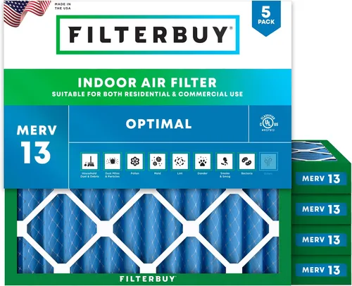 Miniatura 16 de Filterbuy Filtro de aire de 8 x 14 x 1 pulgadas MERV 13 de defensa óptima (paquete de 5), filtros de aire de repuesto plisados HVAC para calderas