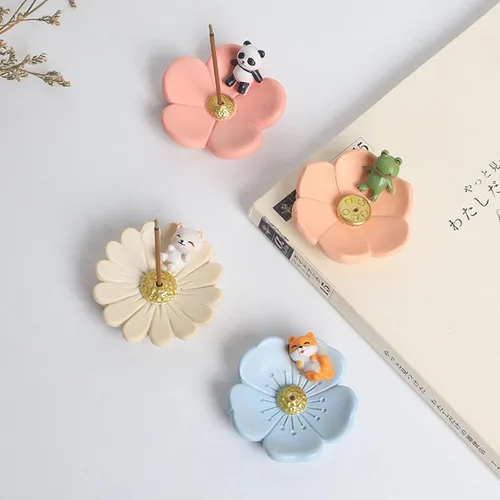 Miniatura 2 de Soporte de incienso de estilo japonés para palos, bonitas flores de cerámica hecho a mano para quemador de incienso o atrapador de cenizas