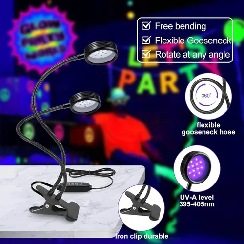 Miniatura 4 de inShareplus Luz de doble cabeza UV regulable de 395 nm ~ 405 nm con USB, luces de resina de abrazadera negra UV portátil de 10 W, lámpara de curado