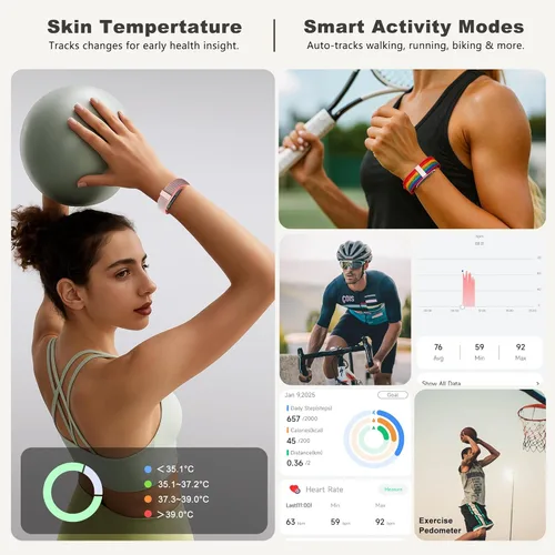 Miniatura 4 de Pulseras inteligentes para mujeres y hombres, rastreadores de actividad de salud con más de 120 modos deportivos, frecuencia cardíaca 24/7