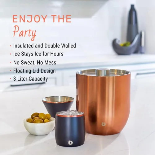 Miniatura 3 de SNOWFOX Cubo de hielo de acero inoxidable con aislamiento al vacío de alta calidad con tapa/pinzas, parte inferior sin goma, accesorios de bar