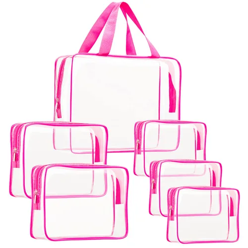 Miniatura 33 de Kit de 3 piezas de bolsas de artículos de aseo de viaje de PVC cristalino para mujeres y hombres, organizador de embalaje de vinilo impermeable