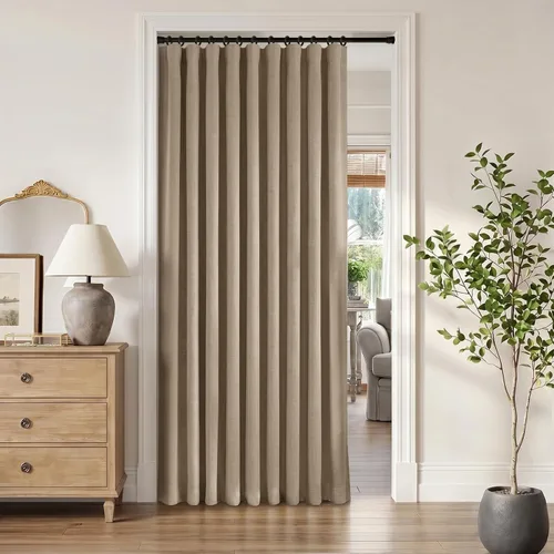 Miniatura 48 de INOVADAY Cortinas térmicas para puerta corredera 100% opacas para dormitorio, cortinas de puerta corrediza de vidrio extra anchas para patio, lino
