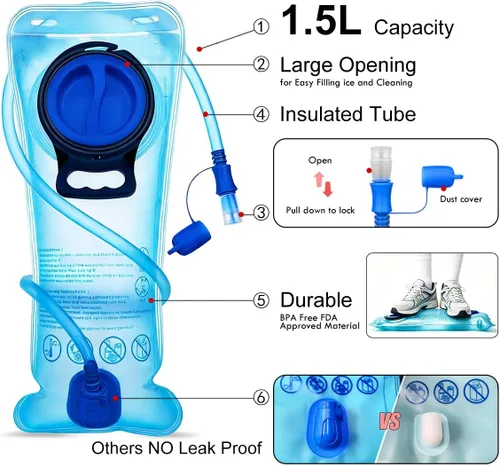Miniatura 2 de Mothybot Vejiga de hidratación de 3L, 2L 1.5L, a prueba de fugas mejorada de 50 onzas/70 onzas/100 onzas/depósito de agua de 3 litros para la 1.5L