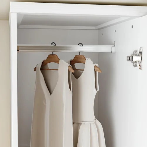 Miniatura 4 de FUFU&GAGA Armario estrecho con 2 puertas, moderno armario blanco para dormitorio con asas doradas, armario moderno de almacenamiento de ropa