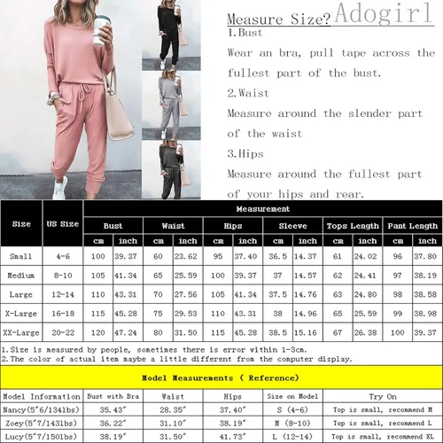 Miniatura 3 de Adogirl Conjunto deportivo de 2 piezas para mujer sudadera de manga larga pantalones deportivos con cordón