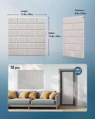 Miniatura 5 de Paneles acústicos para paredes, Panel de absorción de sonido con patrón de ladrillo, adhesivo para pegar y quitar, para techo, puerta, pared