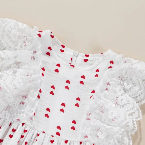 Miniatura 4 de Disfraz de tutú de tul de manga larga con estampado de corazón de terciopelo para niñas pequeñas, ropa de San Valentín