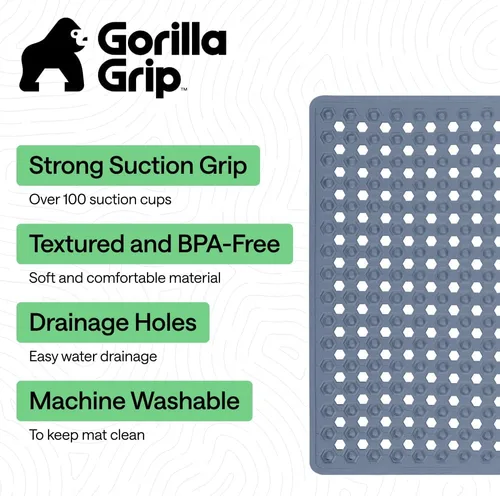 Miniatura 2 de Gorilla Grip - Alfombrilla de ducha patentada, 21 x 21 pulgadas, lavable, cuadrada, para ducha con agujeros de drenaje, ventosas. Azul cielo (Opaque)