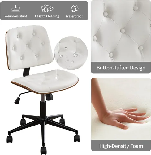 Miniatura 3 de VipDesk Silla pequeña de oficina en casa, silla de escritorio sin brazos con respaldo medio con giro de 360° y ruedas, silla de computadora moderna