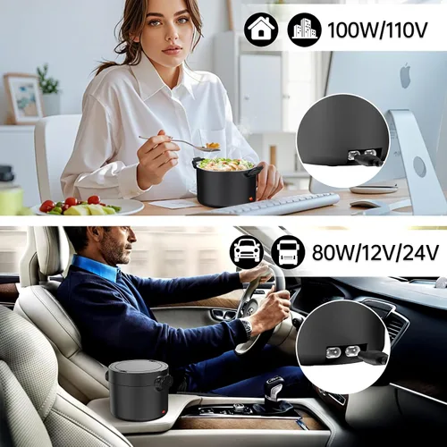 Miniatura 5 de Lonchera eléctrica, calentador de alimentos, 34 onzas, a prueba de fugas, portátil, calentado, para automóvil, camión, oficina, campamento, 100 W