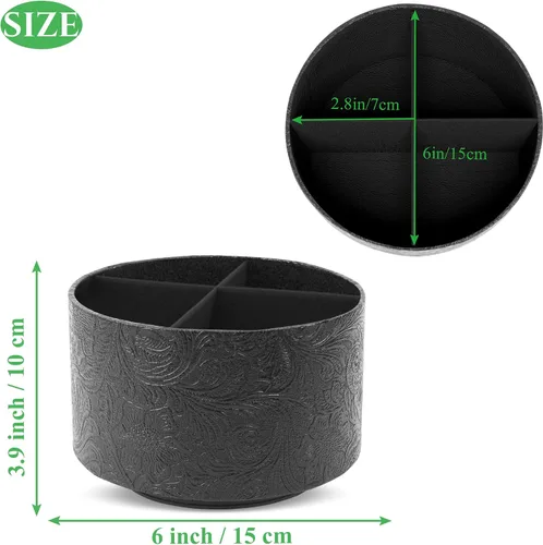 Miniatura 2 de lizimandu Organizador Redondo de Cuero para Suministros de Arte, Soporte para Control Remoto, Rotación de 360 Grados, Soporte Multifuncional