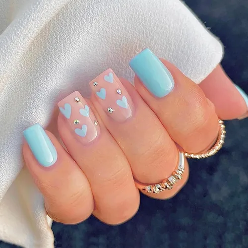 Miniatura 10 de Uñas postizas a presión para San Valentín, uñas postizas cortas cuadradas MABKJLF nude con diseños de labios, cobertura completa, pegamento