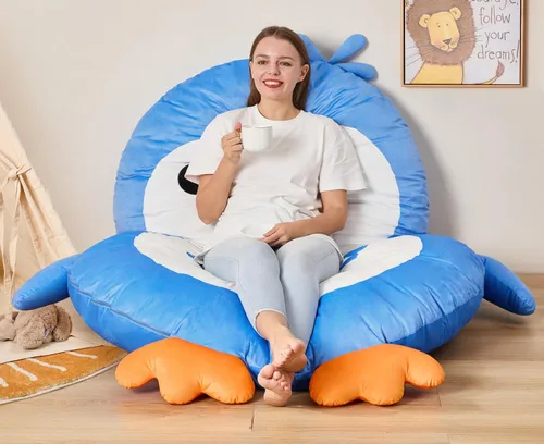Miniatura 11 de Hobestluk Puf - Cojín de suelo para puf, puf para adultos, tumbona para sala de estar, dormitorio o sala de juegos (negro, mediano, pingüino)