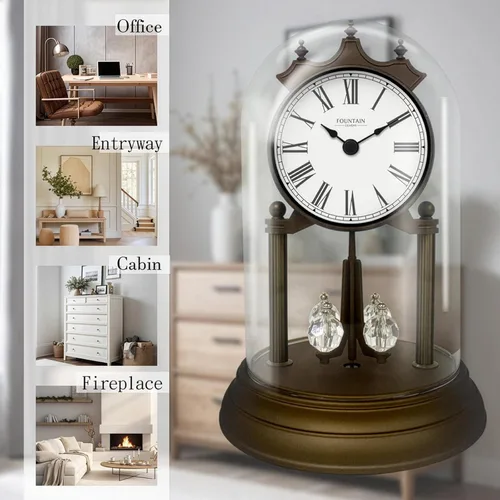 Miniatura 6 de Genevieve - Reloj de repisa de 9 pulgadas con péndulo giratorio, moderno reloj de aniversario, péndulo giratorio, regalos de boda, reloj
