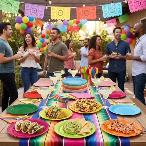 Miniatura 7 de Nicunom 200 platos de papel para fiestas, platos de postre desechables de 7 pulgadas, platos redondos de colores surtidos, a granel para fiestas