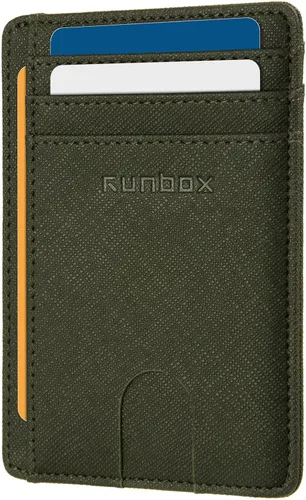 Miniatura 29 de RUNBOX Carteras de cuero minimalistas y delgadas con bloqueo RFID para bolsillo frontal, portatarjetas para hombres y mujeres, regalos para hombres