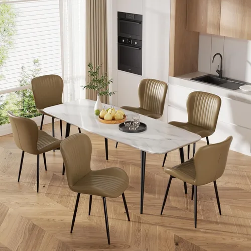 Miniatura 6 de Juego de 2 sillas de comedor modernas tapizadas de piel sintética para cocina, sillas de comedor con respaldo cómodo, color marrón