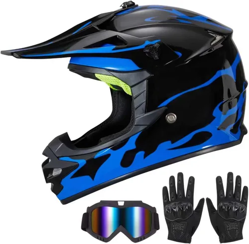 Casco de Bicicleta de Tierra para Jóvenes Niños para Niños y Niñas, F001 Casco de Motocicleta de Cara Completa para Todoterreno ATV Conducción en
