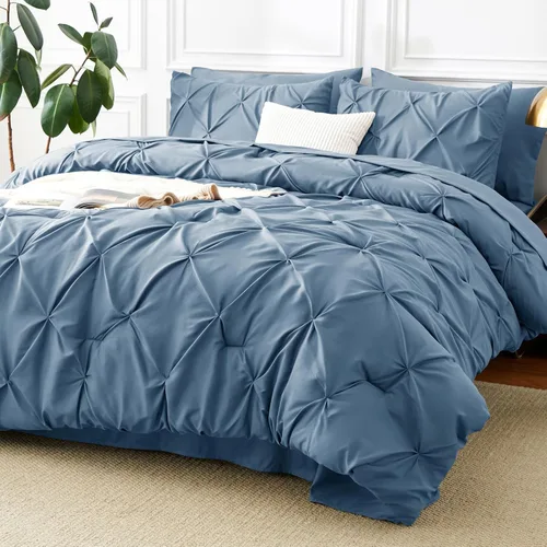 Miniatura 53 de CozyLux - Juego de ropa de cama con pliegues plisados de 7 piezas en una bolsa; edredón tamaño King para todas las estaciones, sábanas, fundas