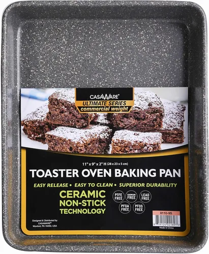 casaWare Horno tostador Ultimate Series de 11 x 9 x 2 pulgadas con revestimiento antiadherente de cerámica para hornear (granito plateado)