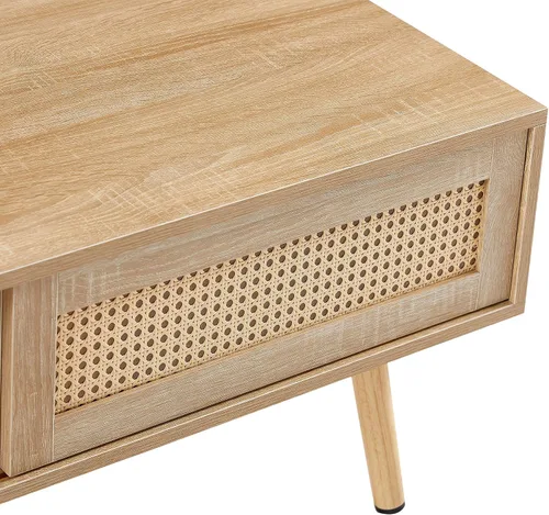 Miniatura 5 de IANIYA Mesa de centro moderna con almacenamiento, mesa rectangular de 41.3 pulgadas con centro de madera con puerta corrediza tejida de ratán PE