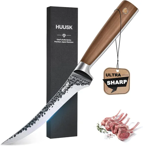 Miniatura 9 de Huusk Regalos de parrilla para hombres, cuchillo de carnicero forjado a mano de alto carbono japonés vikingo tallado cuchillos para rebanar barbacoa