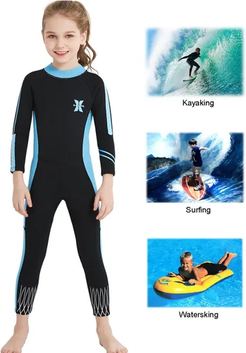 Miniatura 2 de DIVE & SAIL Traje de neopreno de 0.098 in para niños, manga larga, protección UV, traje de baño térmico