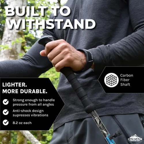 Miniatura 2 de Cascade Mountain Tech - Bastones de senderismo de fibra de carbono, bastones para caminar o hacer senderismo con seguros ajustables rápidos Azul