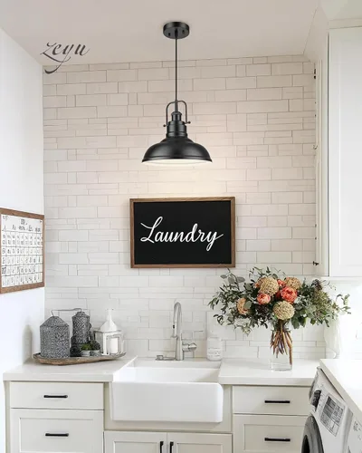 Miniatura 7 de zeyu Lámpara colgante industrial de 1 luz, lámpara colgante de 11 pulgadas para isla de cocina, pantalla de cúpula de metal en acabado negro mate
