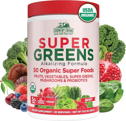 Miniatura 15 de Country Farms Super Greens Sabor piña y mango, 50 súper alimentos orgánicos, mezcla de bebida orgánica USDA (pasto de trigo, espirulina, clorella)