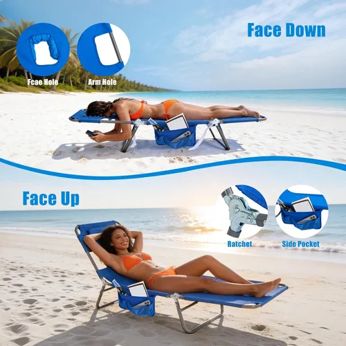 Miniatura 7 de SUNNYFEEL - Silla de bronceado plana con agujero boca abajo y ranuras para los brazos, silla de playa para tomar el sol, silla plegable de 5