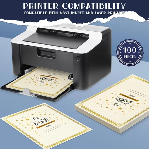 Miniatura 4 de Kosiz Juego de 300 soportes para certificados de lino, 100 papeles de certificado de lámina dorada, 100 soportes de diploma de lino de una sola cara