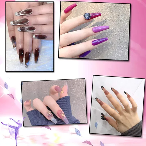 Miniatura 7 de FEBSNOW 1,000 puntas de uñas acrílicas francesas tipo ataúd y bailarina, puntas de uñas artificiales, media cubierta, 10 tamaños, con cajas