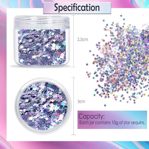 Miniatura 3 de Laza Estrellas de 0.35 oz con purpurina de confeti brillante holográfico micro cinco ángulos estrella falsas lentejuelas acrílico paillettes
