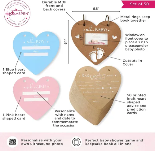 Miniatura 6 de Libro de Tarjetas de Predicción de Baby Shower en Forma de Corazón, de Kate Aspen, Tarjetas de Consejos, Mejores Deseos, Decoración para Baby