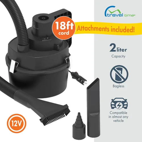 Miniatura 2 de TRAVEL TIME Aspiradora de recipiente húmedo y seco de 12 V, capacidad de 2 litros, universal para la mayoría de vehículos, aspiradora doméstica